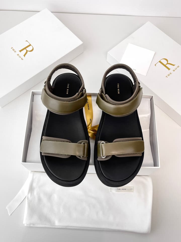 The Row Classic Velcro Beach Sandals in Black And Cream