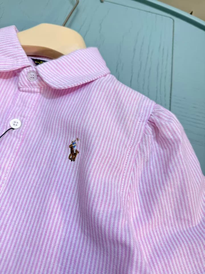 Ralph Lauren Polo Kids Embroidered Shirt Dress – 2025SS – Kids Collection in Blue Pinstripe