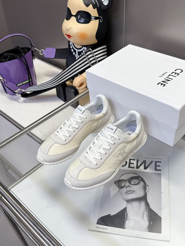 Celine Racer Women's Low-Top Sneakers in Black With White Laces