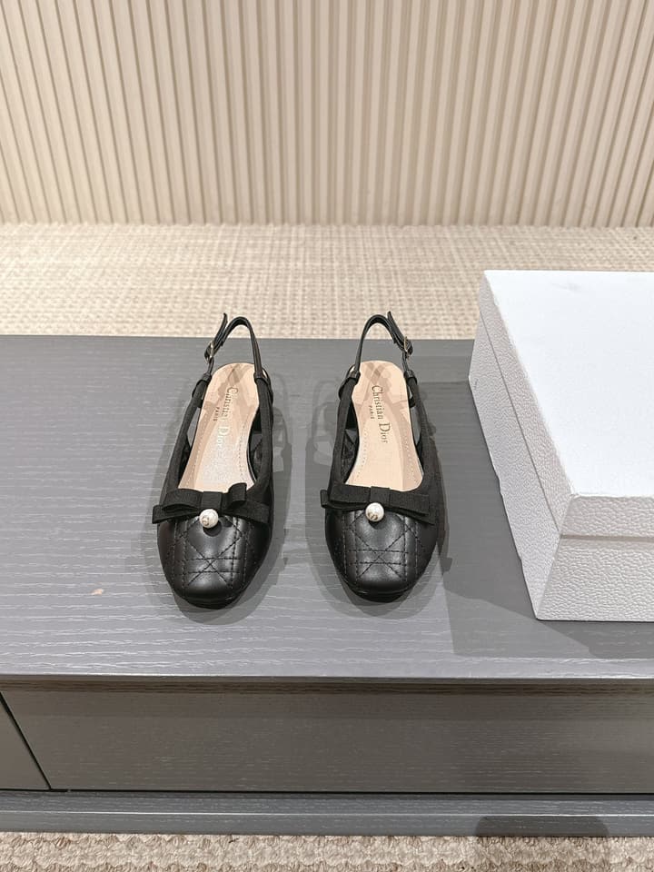 Dior D-Ramour Embroidered Cannage Ballet Flats – 2024 Spring/Summer Collection in Black Leather
