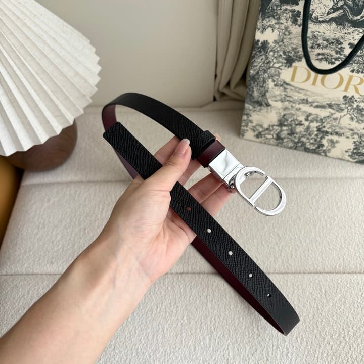 Dior Reversible Calfskin CD Buckle Belt in Black/burgundy With Gold Hardware