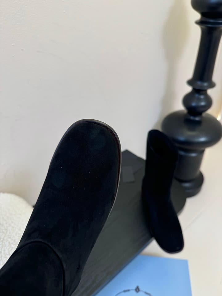 Prada Thick-Sole Knight Boots – 25SS in Dark Brown Suede