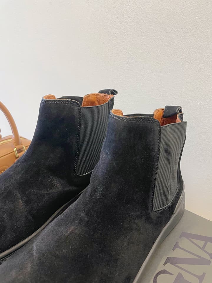 Zegna COUTURE Triple Stitch Leather Sneakers in Black Suede With Dark Sole
