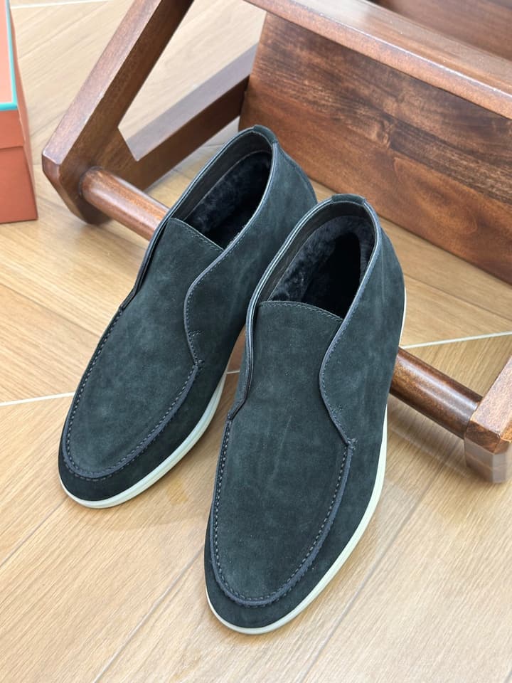 Loro Piana Men's Luxury Fur Boots in Navy Suede