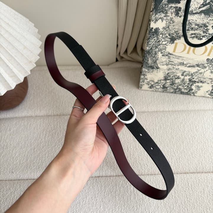 Dior Reversible Calfskin CD Buckle Belt in Black/burgundy With Gold Hardware