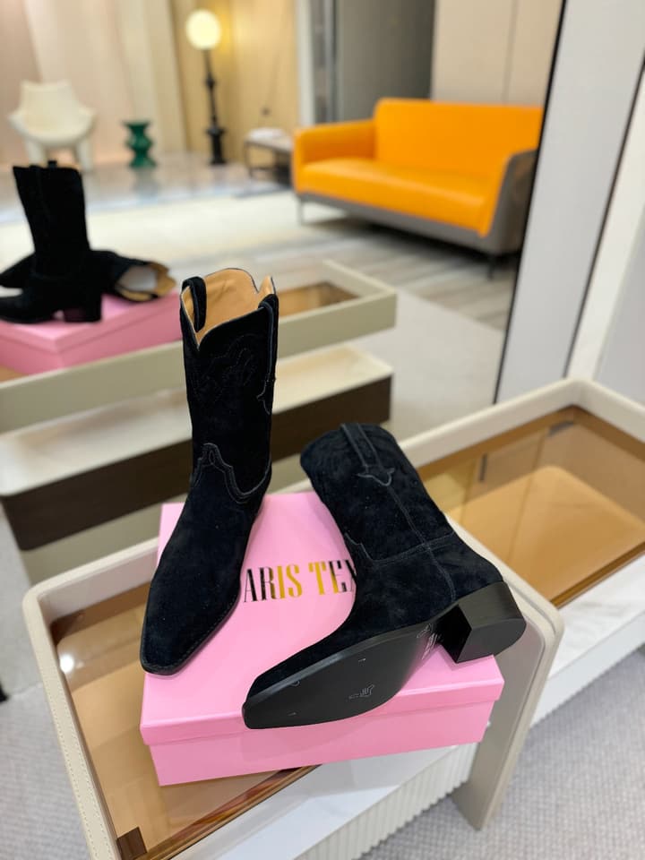 Paris Texas Western Ankle Boots in Black Suede