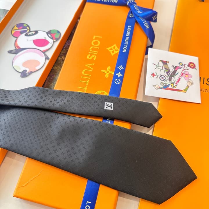 Louis Vuitton Damier Silk Tie in Charcoal Grey