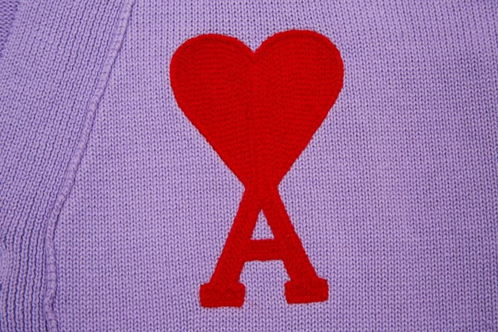Ami Paris Classic Heart Embroidered Cardigan Sweater in Black