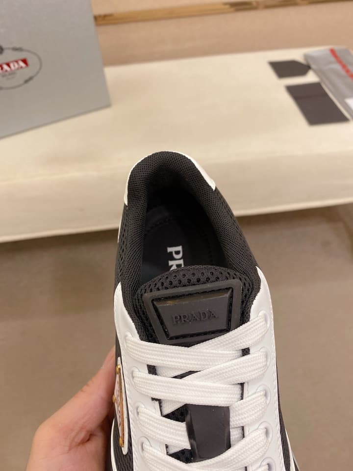 Prada Men's Leather Mesh Sneakers – New Collection in Light Grey With White Logo