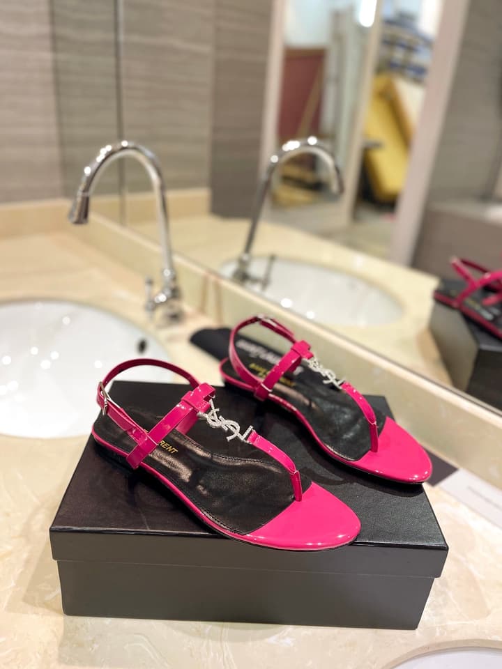 Saint Laurent Beautiful Siren Flat Sandals in Bright Blue