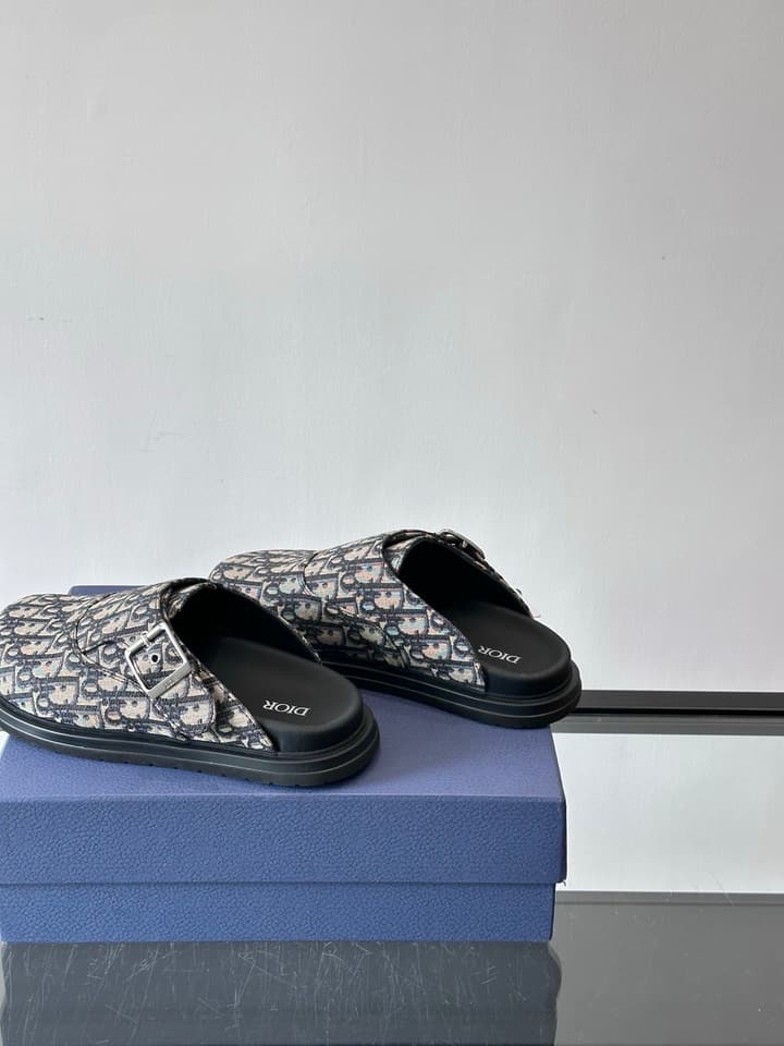 Dior Oblique Print Closed-Toe Mules in Navy