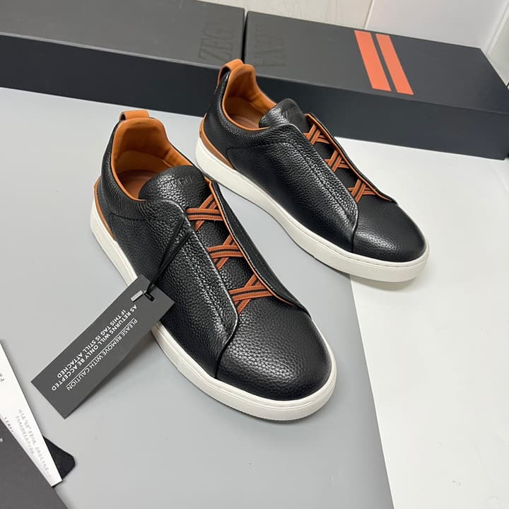 Zegna SECONDSKIN Triple Stitch™ Casual Sneakers in Monochromatic Black