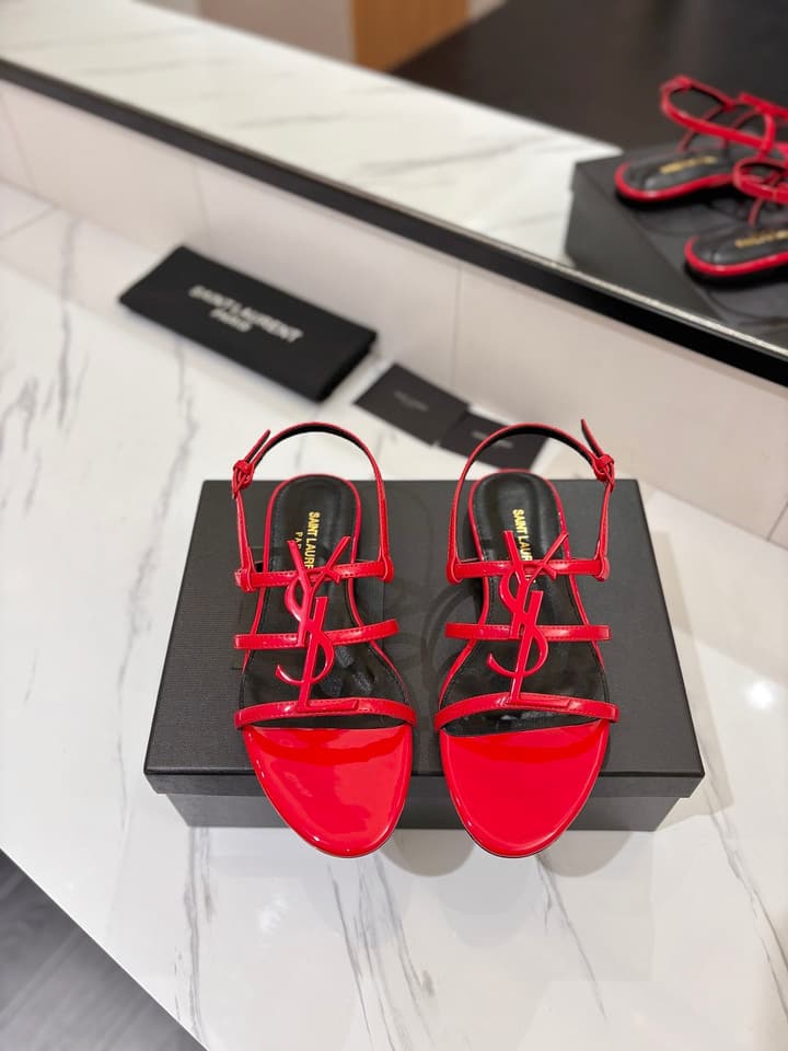 Saint Laurent YSL Metal Logo Heeled Sandals in Matte Black Criss-cross Strap Sandal