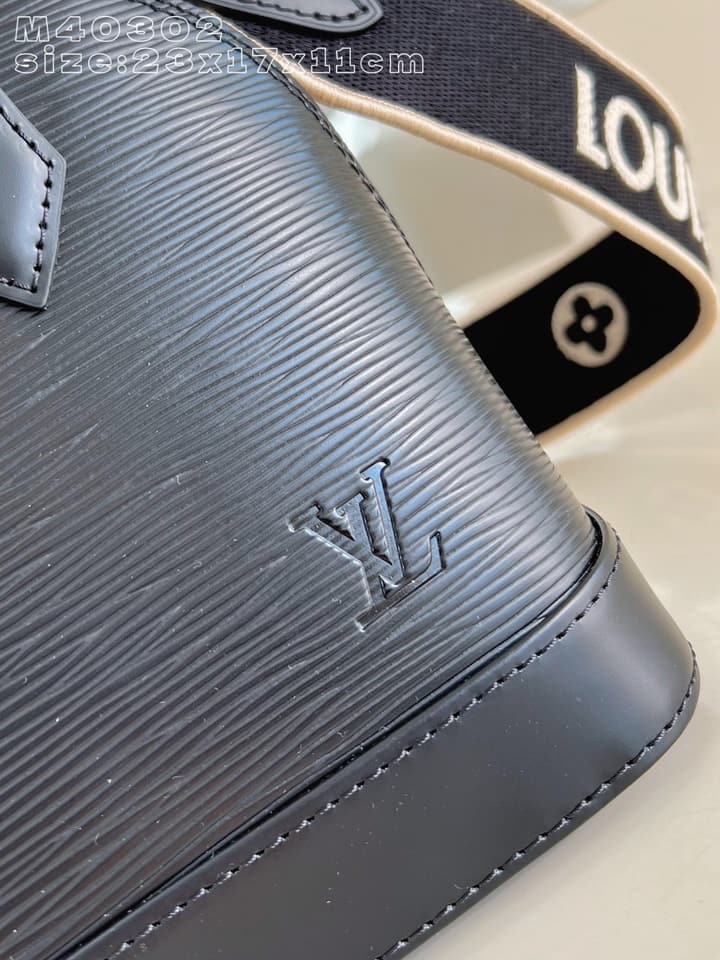 Louis Vuitton Alma BB Handbag in Black Epi Leather With Logo Strap
