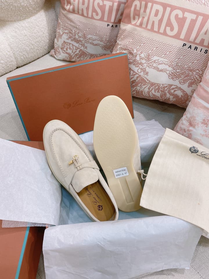 Loro Piana Glossy Cashmere Loafers in Blush Pink Suede