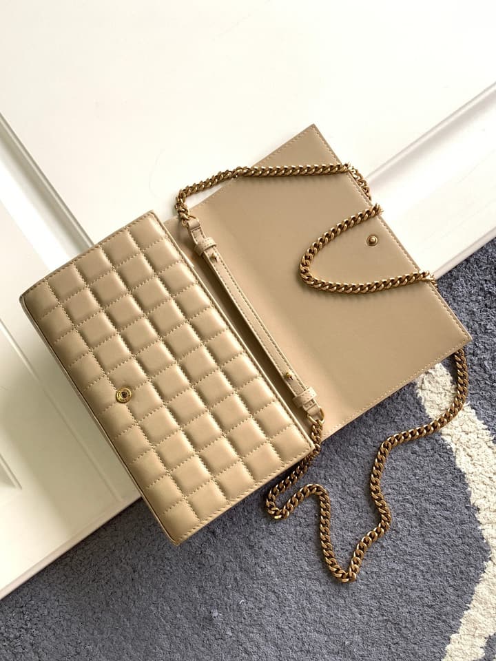 Saint Laurent LE CASSANDRE Matelassé Chain Wallet in Black