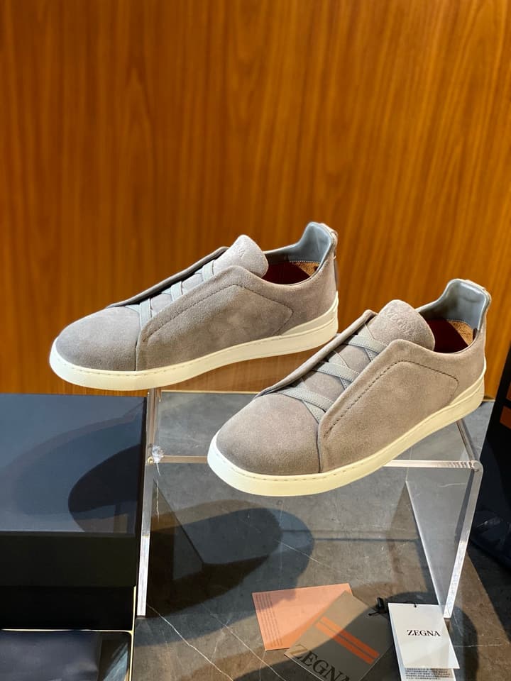Zegna Triple Stitch Leather Sneakers in Black Smooth Leather