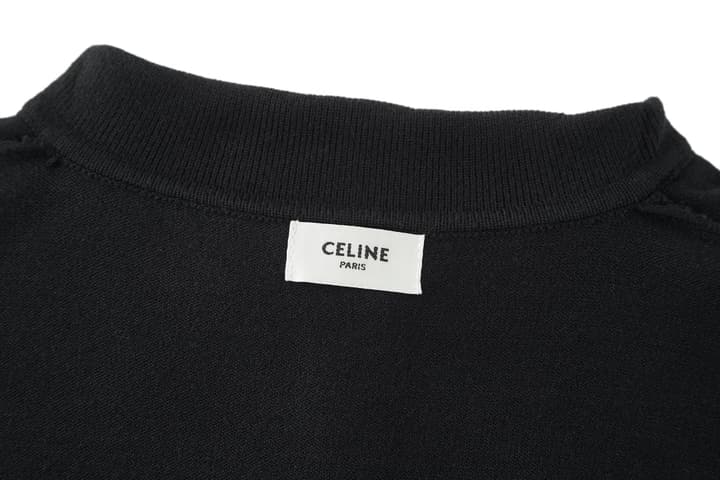 Celine Embroidered Triomphe Knit Polo in Classic Black