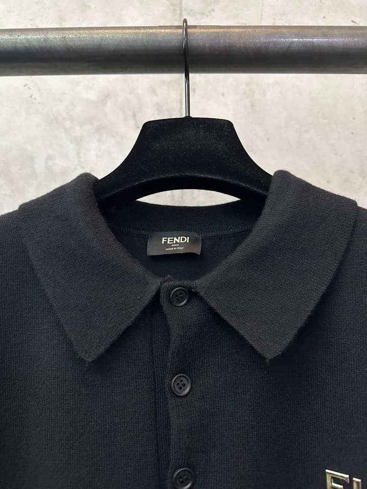 Fendi Double F Logo Knitted Polo Shirt in Classic Black