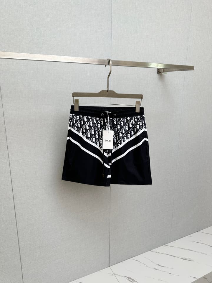 Dior Men's Casual Beach Shorts – 2025SS Collection in Black Dior Band Monogram
