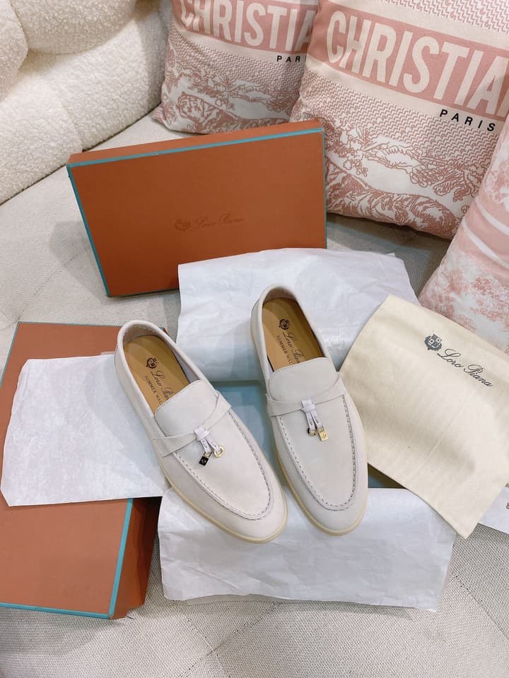 Loro Piana Glossy Cashmere Loafers in Blush Pink Suede
