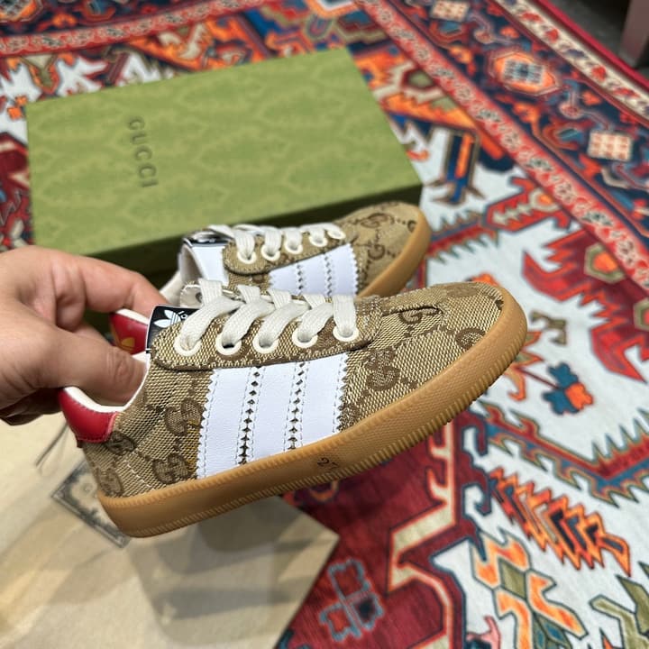 Adidas x Gucci Kids' Collaborative Sneakers – Kids Collection in Beige Gg Monogram With White Stripe