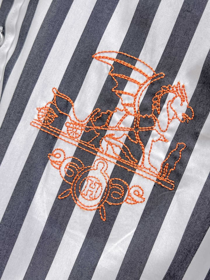 Hermès Long-Sleeve Shirt in Light Blue Striped
