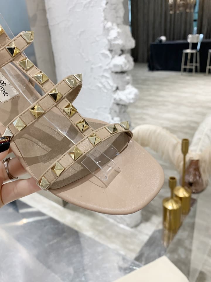 Valentino Studded Classic Block Heel Sandals in Black