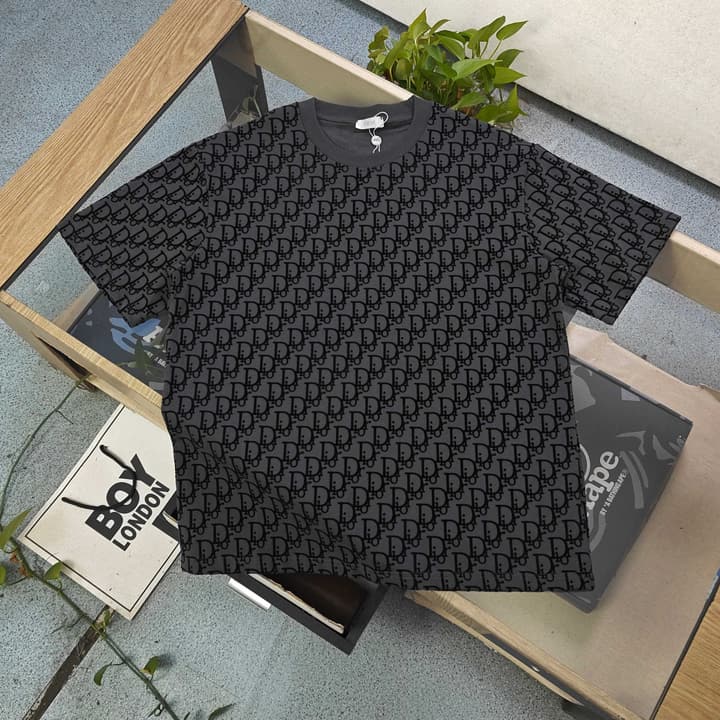 Dior Flocked Logo Print Unisex T-Shirt – 2026SS in Black