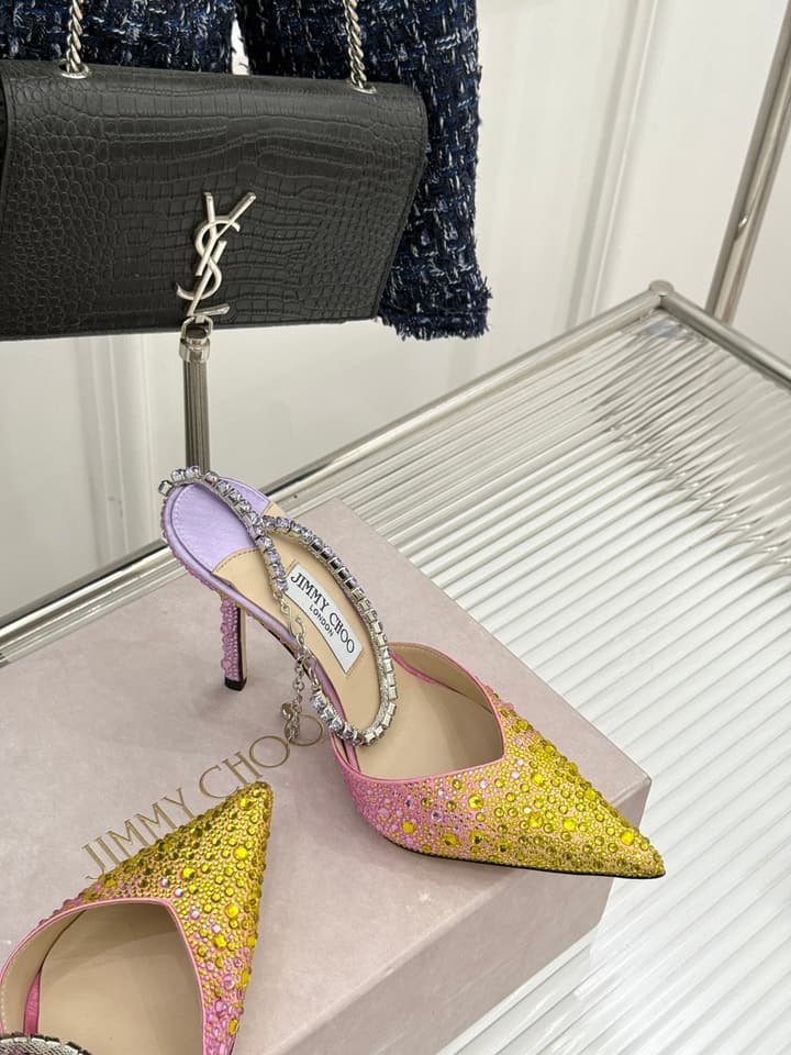 Jimmy Choo Classic Crystal Pointed High-Heeled Sandals in Lavender Yellow Ombre