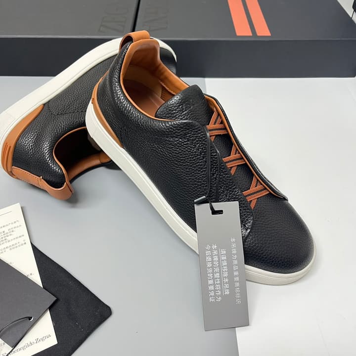Zegna SECONDSKIN Triple Stitch™ Casual Sneakers in Monochromatic Black