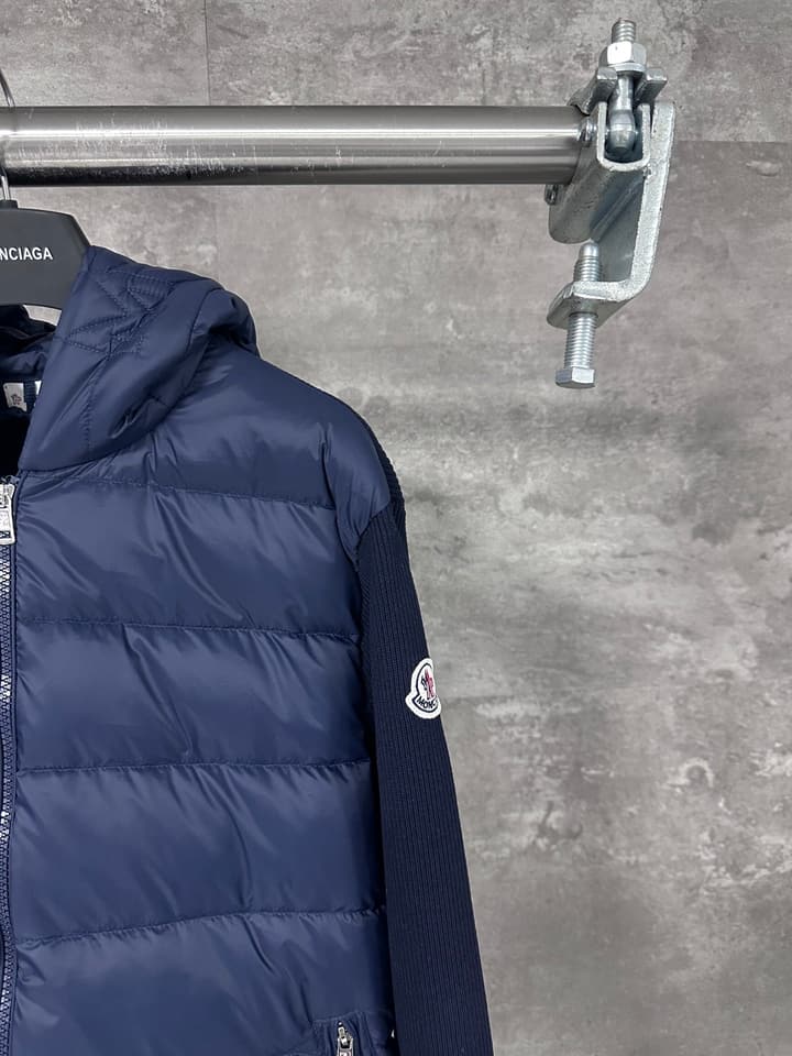 Moncler Hooded Wool Knit Spliced Down Jacket – Early Autumn Collection in Black