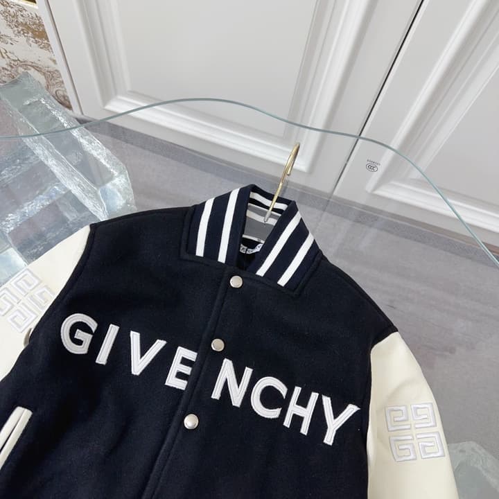 Givenchy Kids Patchwork Leather Bomber Jacket – Kids Collection in Black And White Varsity Jacket