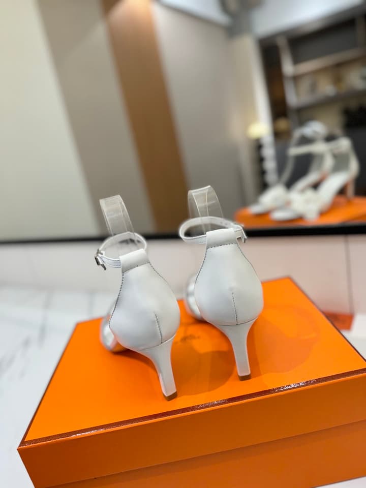 Hermès Classic Smooth Cowhide Heels – 6.5cm in All White