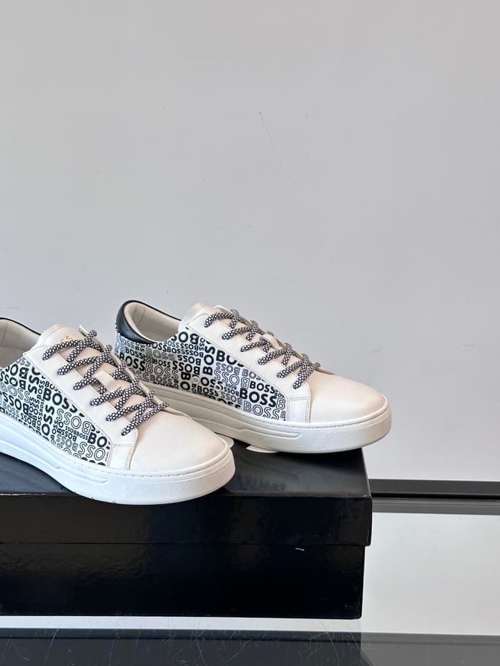 Boss Italian-Made Cupsole Sneakers in Black Patterned
