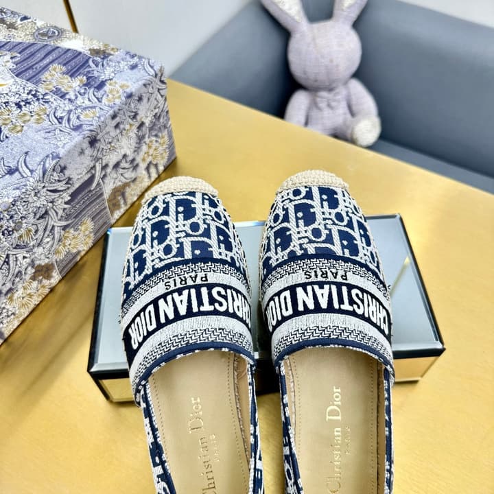 Dior Granville Embroidered Espadrille Flats in Beige/brown Oblique Pattern