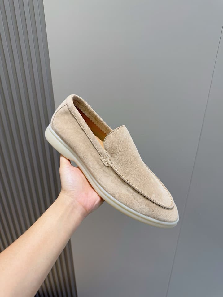 Loro Piana Italian Handmade Suede Loafers in Camel Brown Suede
