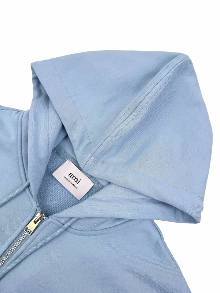 Ami Paris Heart Embroidery Zipper Jacket in Misty Sea Blue Zip Hoodie