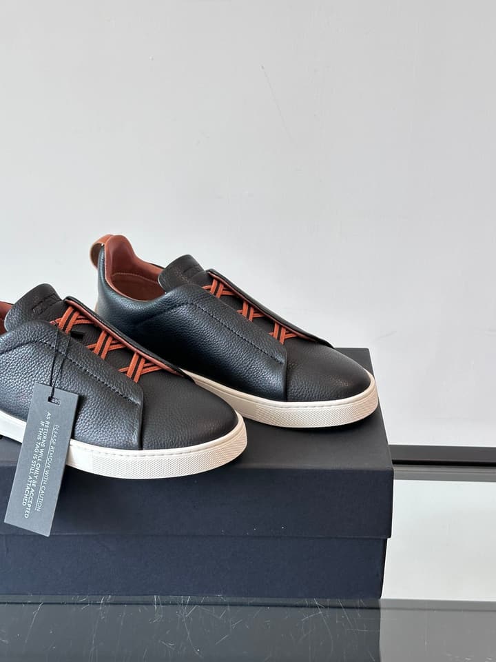 Zegna Men's Low-Top Leather Sneakers in Black & White