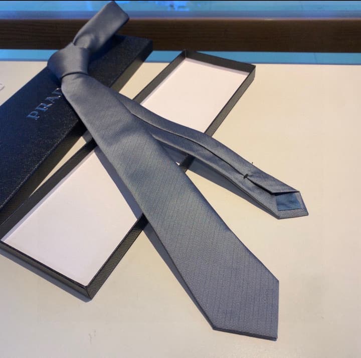 Prada Men's Logo Jacquard Tie in Gray