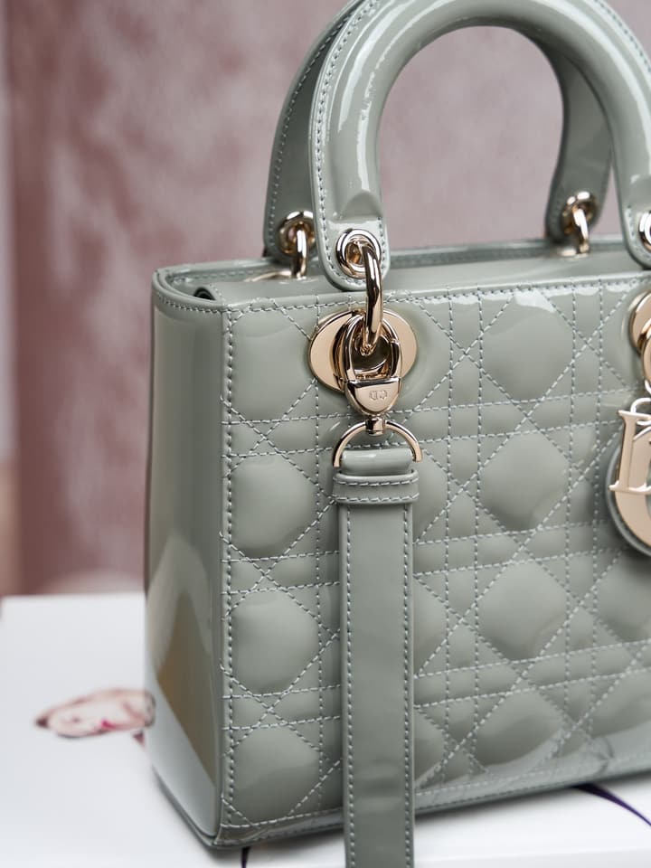 Dior Lady Dior Handbag in Black Patent Leather
