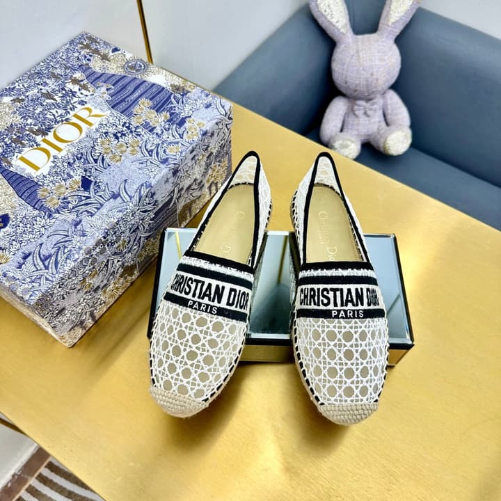Dior Granville Embroidered Espadrille Flats in Beige/brown Oblique Pattern