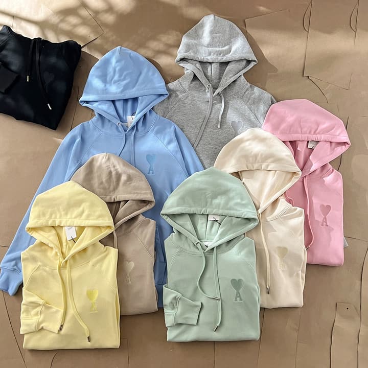 Ami Paris Ami de Coeur Macaron Zip Hoodie in Pastel Pink