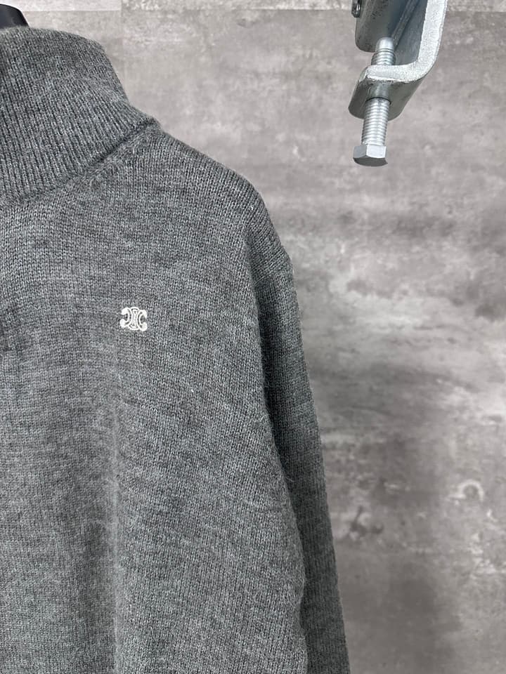 Celine Triomphe Embroidery Half-Zip Sweater – 24FW in Grey Half-zip Sweater