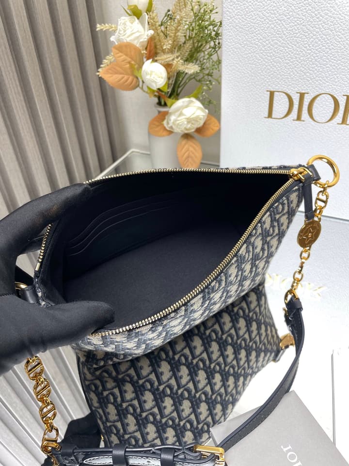 Dior Diorstar Hobo Chain Bag – Spring/Summer Collection – 2024 in Blue Oblique Jacquard Hobo Bag