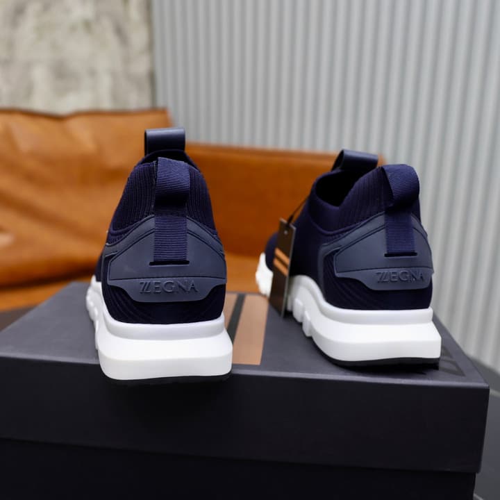 Zegna Cashmere Flyknit Sneakers in Navy Blue