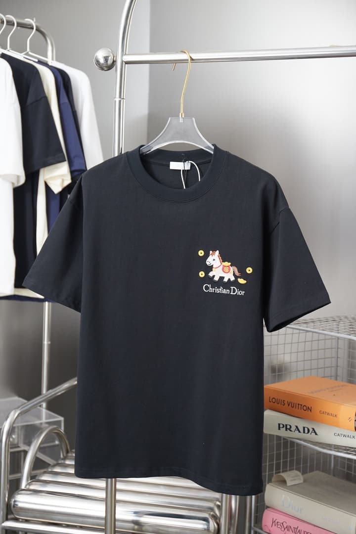 Dior Year of the Horse Pony Logo Embroidered T-Shirt – 26SS Early Spring Collection in Black