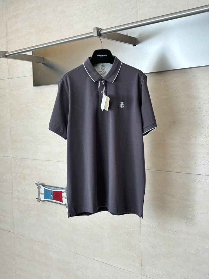 Brunello Cucinelli BC Logo Embroidered Polo Shirt – 2025 in Charcoal Grey