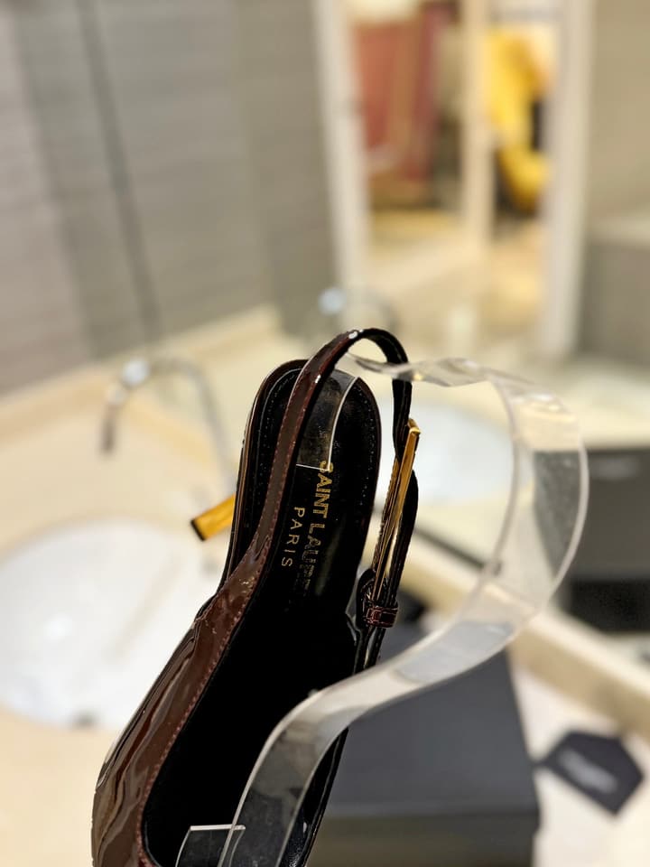 Saint Laurent Square Toe Patent Leather Pumps in Caramel Gloss