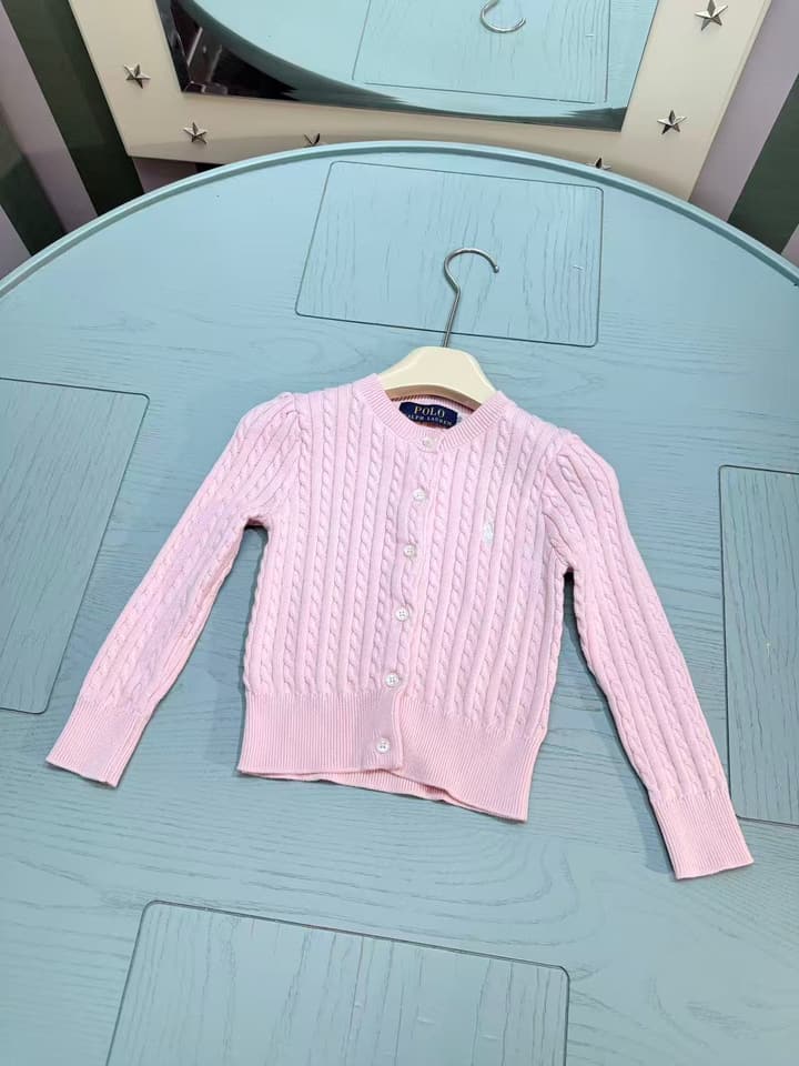 Ralph Lauren Kids Classic Striped Knit Cardigan – 2025SS in Light Pink Cable Knit